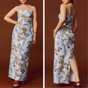 NWT Reformation Frankie Linen Maxi Dress Reign Blue Floral Cocktail Party